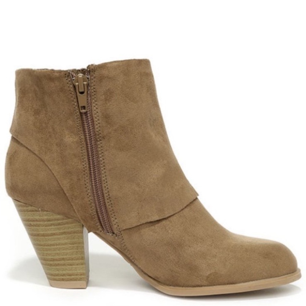 Women's Tan Suede Ankle Boot with Stacked Heel